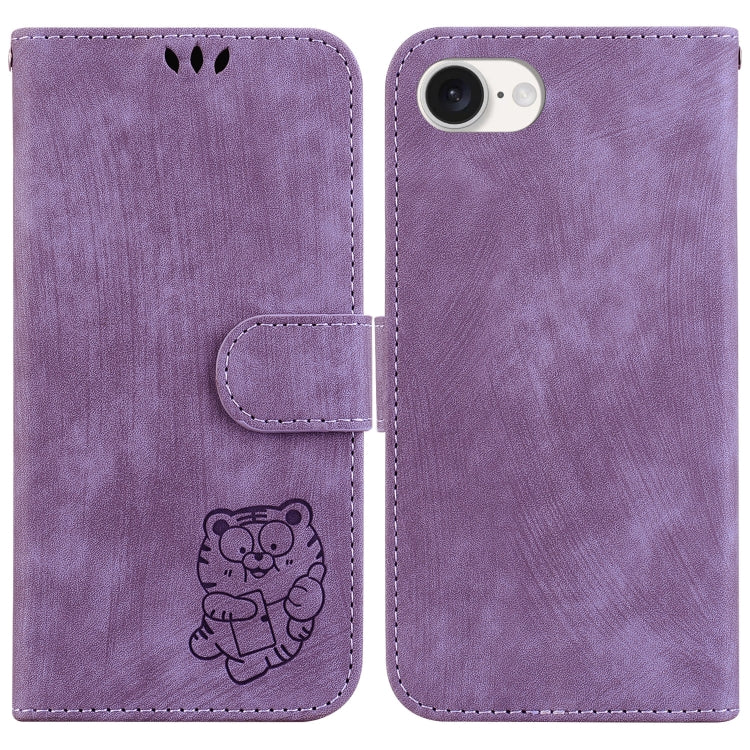 For iPhone 16e Little Tiger Embossed Leather Phone Case(Purple) - iPhone 16e Cases by PMC TechLife | Online Shopping South Africa | PMC TechLife | Buy Now Pay Later Mobicred