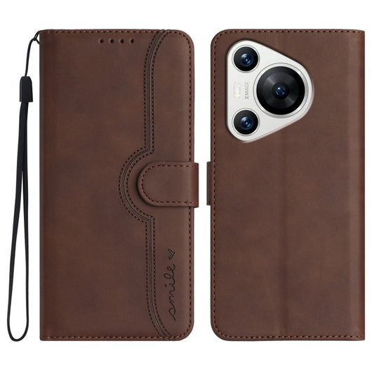 For Huawei Pura 70 Pro/70 Pro+ Heart Pattern Skin Feel Leather Phone Case(Brown) - Huawei Cases by PMC Jewellery | Online Shopping South Africa | PMC Jewellery | Buy Now Pay Later Mobicred