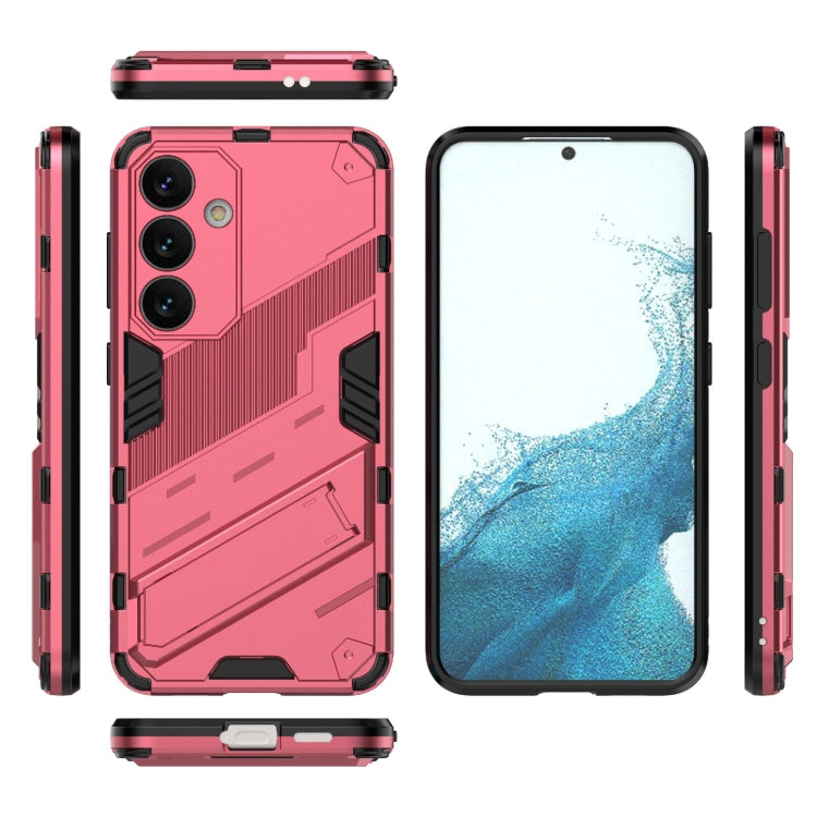 For Samsung Galaxy S24 5G Punk Armor 2 in 1 PC + TPU Shockproof Phone Case with Invisible Holder(Light Red) - Galaxy S24 5G Cases by PMC TechLife | Online Shopping South Africa | PMC TechLife