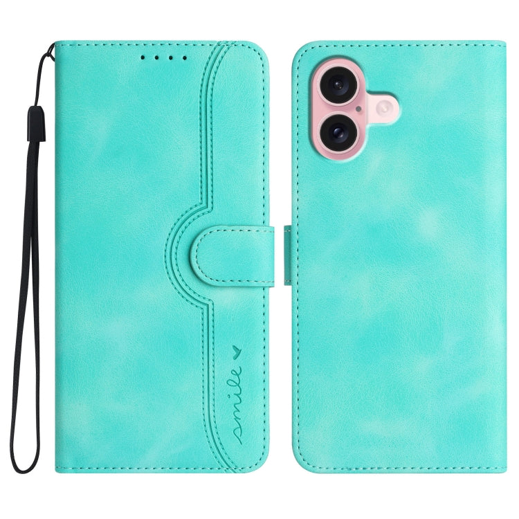 For iPhone 16 Heart Pattern Skin Feel Leather Phone Case(Light Blue) - iPhone 16 Cases by PMC Jewellery | Online Shopping South Africa | PMC Jewellery | Buy Now Pay Later Mobicred