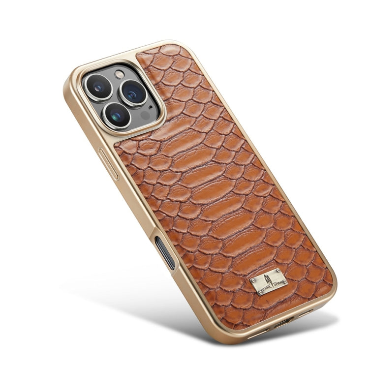 For iPhone 16 Pro Max Fierre Shann Python Texture Electroplating PU Phone Case(Brown) - free shipping - PMC Jewellery - Order now!