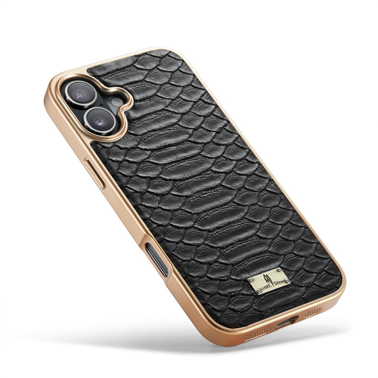 For iPhone 16 Plus Fierre Shann Python Texture Electroplating PU Phone Case(Black) - free shipping - PMC Jewellery - Order now!