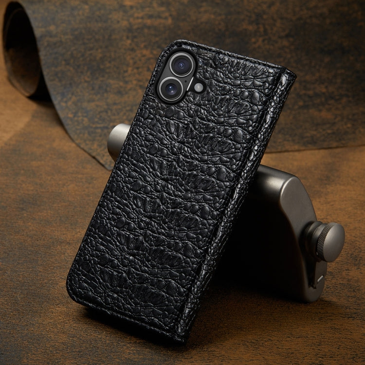 For iPhone 16 Plus Fierre Shann Crocodile Texture Magnetic Genuine Leather Phone Case(Black) - free shipping - PMC Jewellery - Order now!