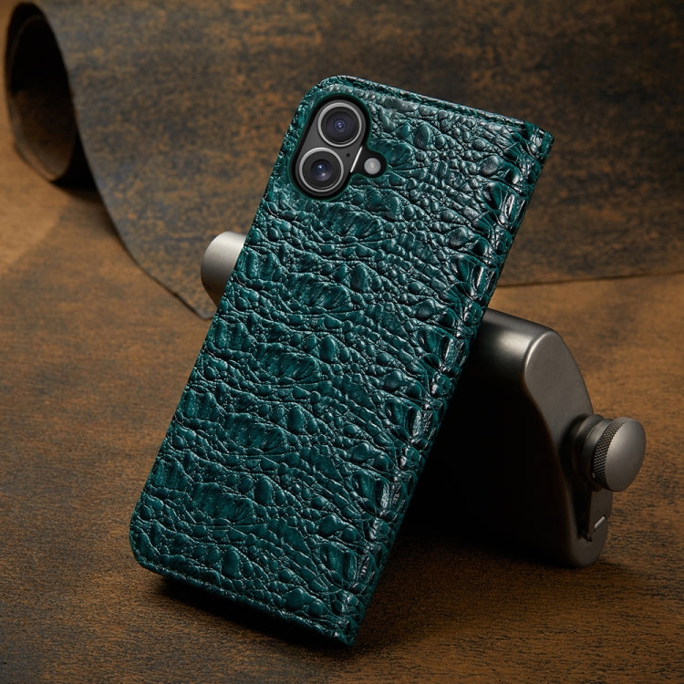 For iPhone 16 Plus Fierre Shann Crocodile Texture Magnetic Genuine Leather Phone Case(Green) - iPhone 16 Plus Cases by FIERRE SHANN | Online Shopping South Africa | PMC Jewellery | Buy Now Pay Later Mobicred