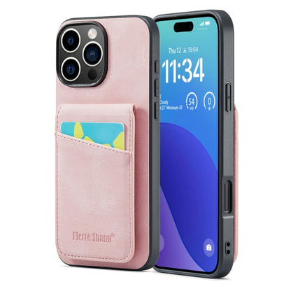 For iPhone 16 Pro Fierre Shann Crazy Horse Card Holder Back Cover PU Phone Case(Pink) - iPhone 16 Pro Cases by FIERRE SHANN | Online Shopping South Africa | PMC Jewellery | Buy Now Pay Later Mobicred