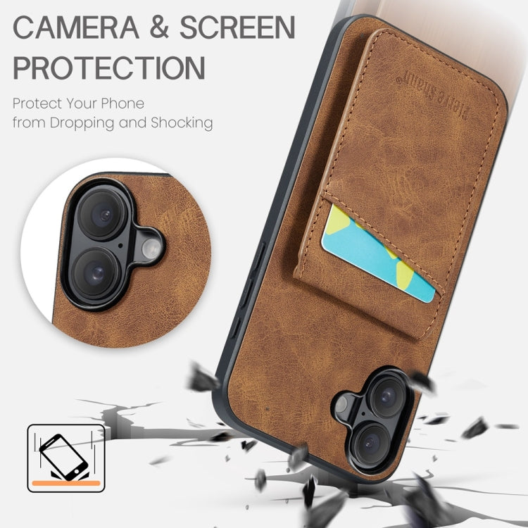 For iPhone 16 Plus Fierre Shann Crazy Horse Card Holder Back Cover PU Phone Case(Brown) - iPhone 16 Plus Cases by FIERRE SHANN | Online Shopping South Africa | PMC Jewellery | Buy Now Pay Later Mobicred