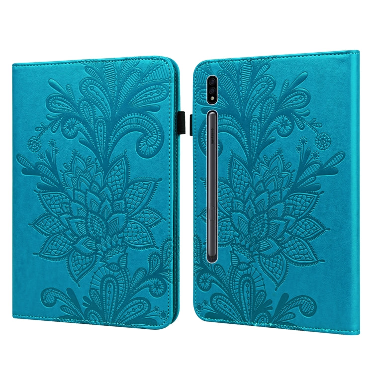 For Samsung Galaxy Tab S9 Lace Flower Embossing Pattern Leather Tablet Case(Blue) - Galaxy Tab S9 Cases by PMC Jewellery | Online Shopping South Africa | PMC Jewellery | Buy Now Pay Later Mobicred