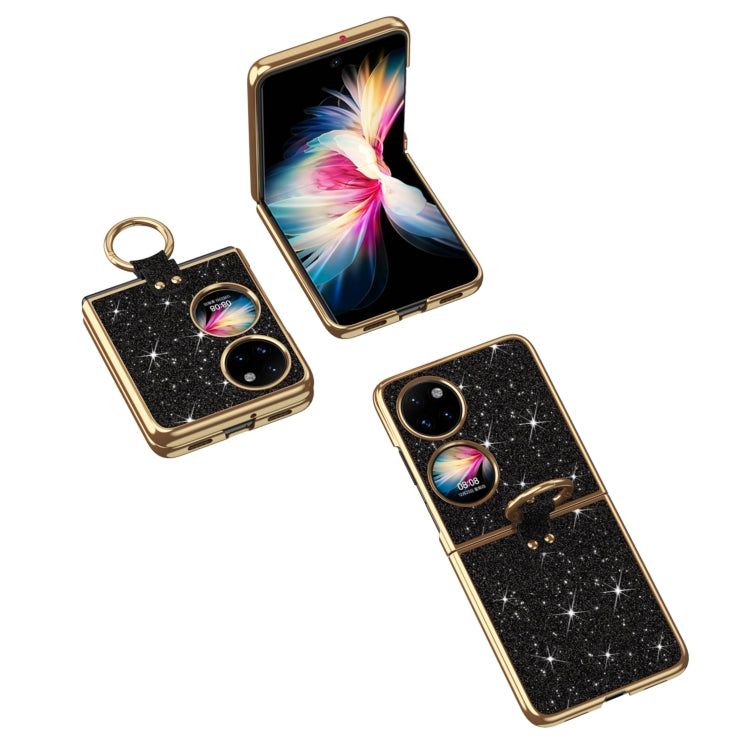 For Huawei P50 Pocket Plating Gradient Color Glitter Phone Case With Ring Holder(Black) - Huawei Cases by PMC TechLife | Online Shopping South Africa | PMC TechLife | Buy Now Pay Later Mobicred