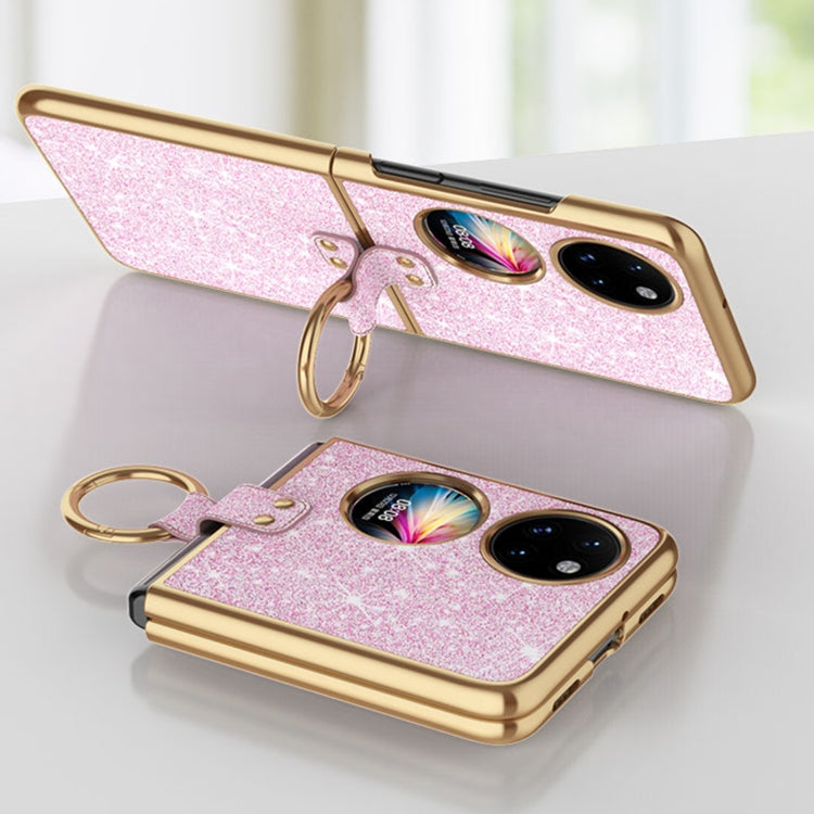 For Huawei P50 Pocket Plating Gradient Color Glitter Phone Case With Ring Holder(Black) - Huawei Cases by PMC TechLife | Online Shopping South Africa | PMC TechLife | Buy Now Pay Later Mobicred