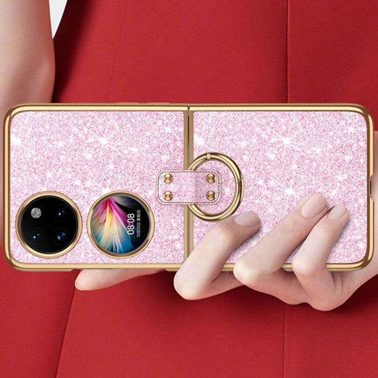 For Huawei P50 Pocket Plating Gradient Color Glitter Phone Case With Ring Holder(Pink) - Huawei Cases by PMC TechLife | Online Shopping South Africa | PMC TechLife | Buy Now Pay Later Mobicred