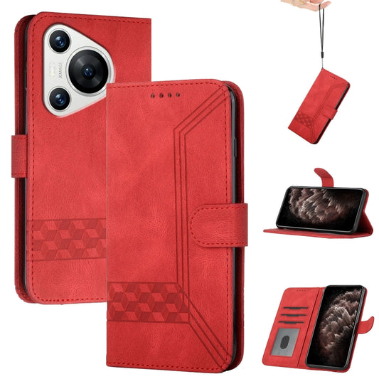 For Huawei Pura 70 Pro/70 Pro+ Cubic Skin Feel Flip Leather Phone Case(Red) - Huawei Cases by PMC Jewellery | Online Shopping South Africa | PMC Jewellery | Buy Now Pay Later Mobicred