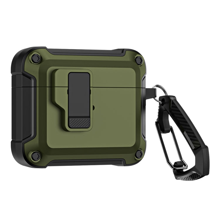 For AirPods 3 TPU + PC Wireless Bluetooth Earphone Protective Case with Switch Lock & Hook(Dark Green) - For AirPods 3 by PMC Jewellery | Online Shopping South Africa | PMC Jewellery | Buy Now Pay Later Mobicred