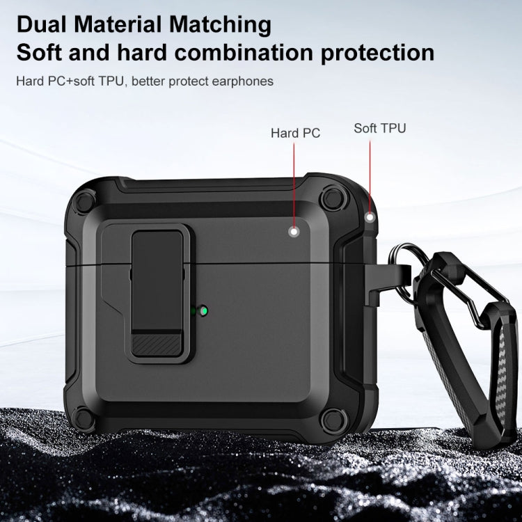 For AirPods 3 TPU + PC Wireless Bluetooth Earphone Protective Case with Switch Lock & Hook(Dark Green) - For AirPods 3 by PMC Jewellery | Online Shopping South Africa | PMC Jewellery | Buy Now Pay Later Mobicred