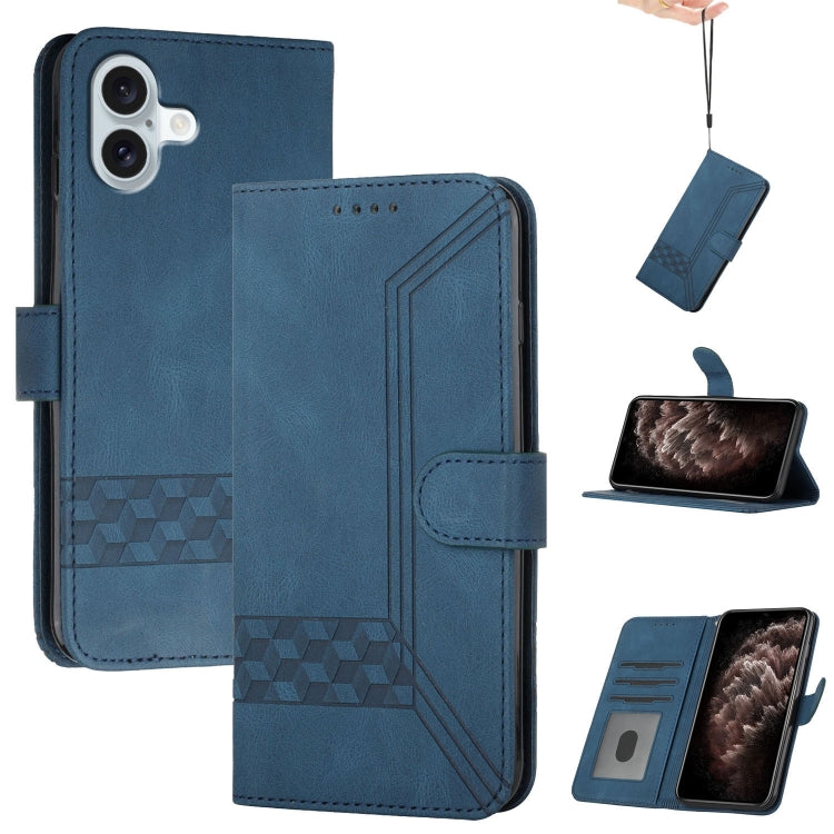 For iPhone 16 Plus Cubic Skin Feel Flip Leather Phone Case(Blue) - iPhone 16 Plus Cases by PMC TechLife | Online Shopping South Africa | PMC TechLife | Buy Now Pay Later Mobicred