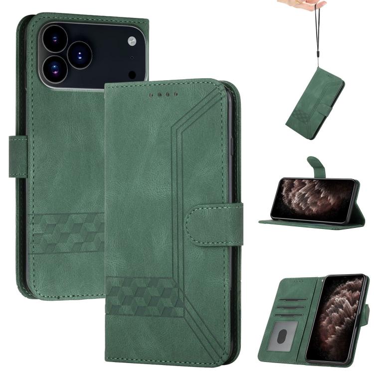 For iPhone 17 Pro Max Cubic Skin Feel Flip Leather Phone Case(Green) - free shipping - PMc TechLife - Order now!