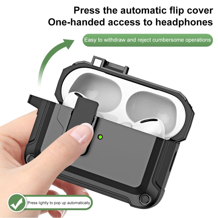 For AirPods Pro 2 TPU + PC Wireless Bluetooth Earphone Protective Case with Switch Lock & Hook(Black) - For AirPods Pro 2 by PMC TechLife | Online Shopping South Africa | PMC TechLife