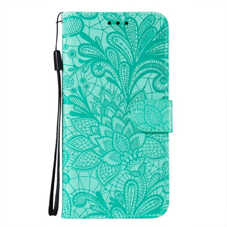 For iPhone 16 Plus Lace Flower Embossing Flip Leather Phone Case(Green) - free shipping - PMC TechLife - Order now!