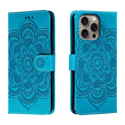 For iPhone 16 Pro Max Mandala Embossing Pattern Horizontal Flip Leather Phone Case(Blue) - iPhone 16 Pro Max Cases by PMC Jewellery | Online Shopping South Africa | PMC Jewellery | Buy Now Pay Later Mobicred