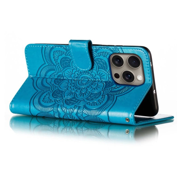 For iPhone 16 Pro Max Mandala Embossing Pattern Horizontal Flip Leather Phone Case(Blue) - iPhone 16 Pro Max Cases by PMC Jewellery | Online Shopping South Africa | PMC Jewellery | Buy Now Pay Later Mobicred