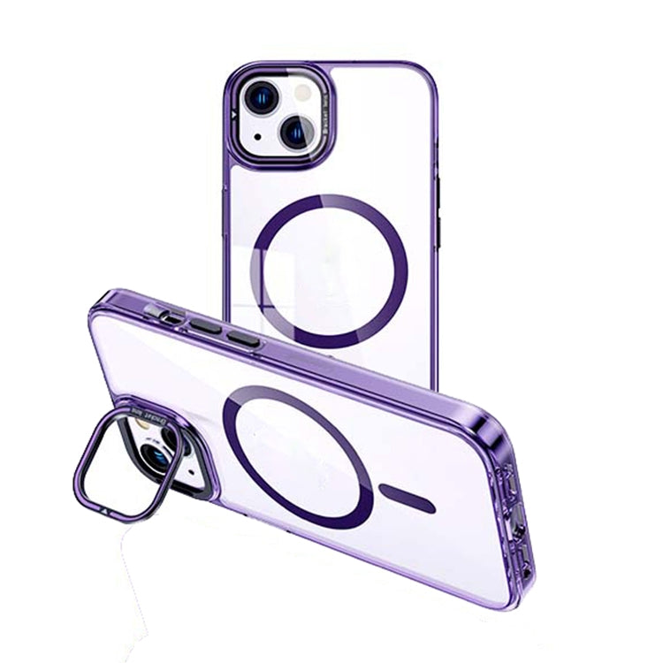 For iPhone 15 Plus MagSafe Magnetic Invisible Holder Transparent Phone Case(Purple) - iPhone 15 Plus Cases by PMC TechLife | Online Shopping South Africa | PMC TechLife