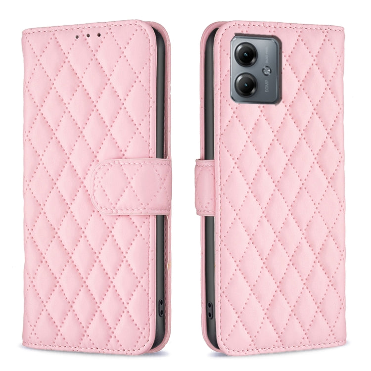 For Motorola Moto G14 4G Diamond Lattice Wallet Flip Leather Phone Case(Pink) - Motorola Cases by PMC Jewellery | Online Shopping South Africa | PMC Jewellery | Buy Now Pay Later Mobicred