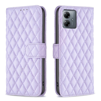 For Motorola Moto G14 4G Diamond Lattice Wallet Flip Leather Phone Case(Purple) - Motorola Cases by PMC Jewellery | Online Shopping South Africa | PMC Jewellery | Buy Now Pay Later Mobicred