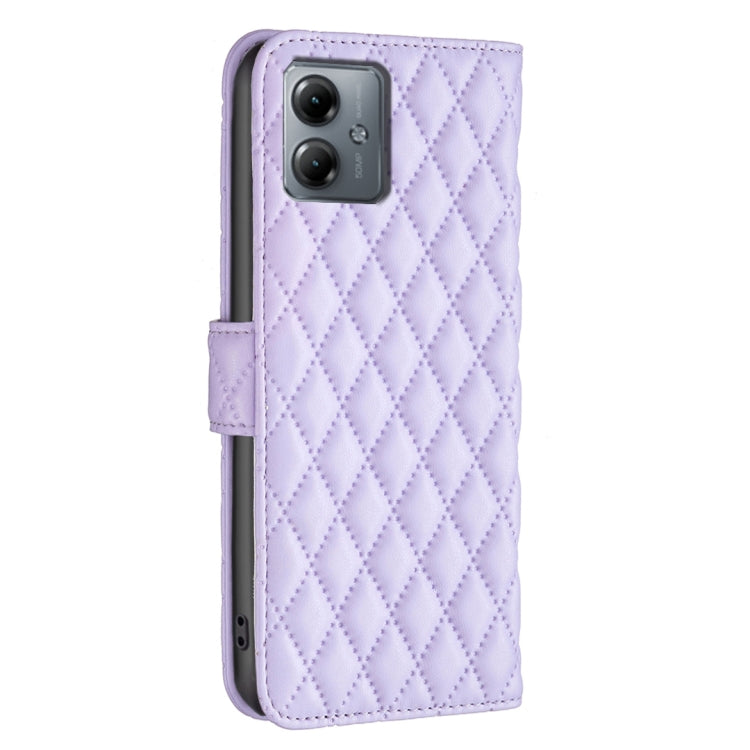 For Motorola Moto G14 4G Diamond Lattice Wallet Flip Leather Phone Case(Purple) - Motorola Cases by PMC Jewellery | Online Shopping South Africa | PMC Jewellery | Buy Now Pay Later Mobicred