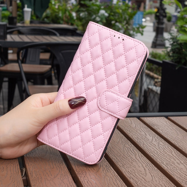 For Motorola Moto G24 Diamond Lattice Wallet Flip Leather Phone Case(Pink) - Motorola Cases by PMC Jewellery | Online Shopping South Africa | PMC Jewellery | Buy Now Pay Later Mobicred