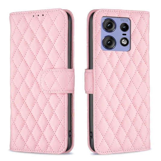 For Motorola Edge 50 Pro 5G Diamond Lattice Wallet Flip Leather Phone Case(Pink) - Motorola Cases by PMC Jewellery | Online Shopping South Africa | PMC Jewellery | Buy Now Pay Later Mobicred