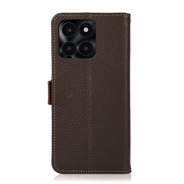 For Honor X6A KHAZNEH Side-Magnetic Litchi Genuine Leather RFID Phone Case(Brown) - Honor Cases by PMC TechLife | Online Shopping South Africa | PMC TechLife | Buy Now Pay Later Mobicred
