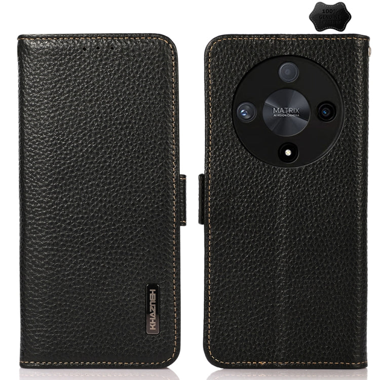 For Honor X9B KHAZNEH Side-Magnetic Litchi Genuine Leather RFID Phone Case(Black) - Honor Cases by PMC TechLife | Online Shopping South Africa | PMC TechLife | Buy Now Pay Later Mobicred