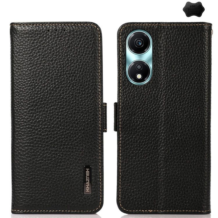 For Honor X5 Plus KHAZNEH Side-Magnetic Litchi Genuine Leather RFID Phone Case(Black) - Honor Cases by PMC TechLife | Online Shopping South Africa | PMC TechLife | Buy Now Pay Later Mobicred