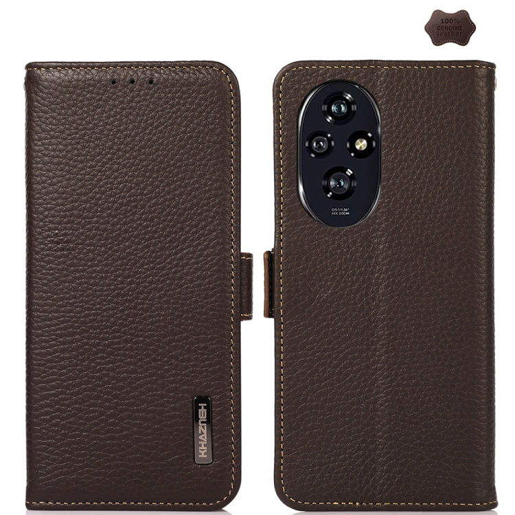 For Honor 200 KHAZNEH Side-Magnetic Litchi Genuine Leather RFID Phone Case(Brown) - Honor Cases by PMC TechLife | Online Shopping South Africa | PMC TechLife | Buy Now Pay Later Mobicred