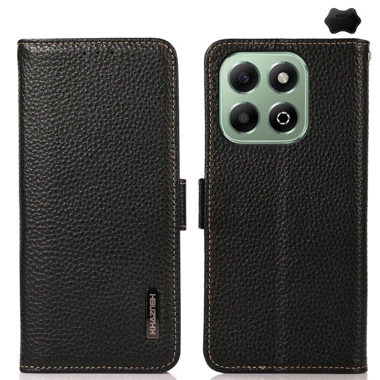 For Honor X6b KHAZNEH Side-Magnetic Litchi Genuine Leather RFID Phone Case(Black) - Honor Cases by PMC TechLife | Online Shopping South Africa | PMC TechLife | Buy Now Pay Later Mobicred