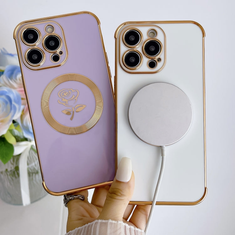 For iPhone 11 Electroplate Side Roses Flower MagSafe Phone Case(Dark Purple) - iPhone 11 Cases by PMC TechLife | Online Shopping South Africa | PMC TechLife