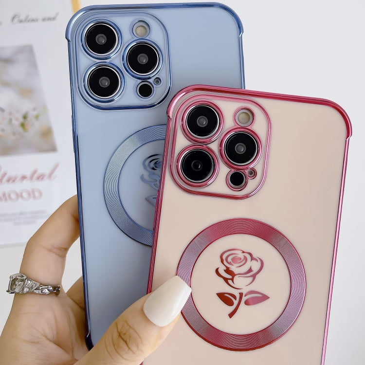 For iPhone 14 Pro Max Electroplate Side Roses Flower MagSafe Phone Case(Pink) - iPhone 14 Pro Max Cases by PMC TechLife | Online Shopping South Africa | PMC TechLife