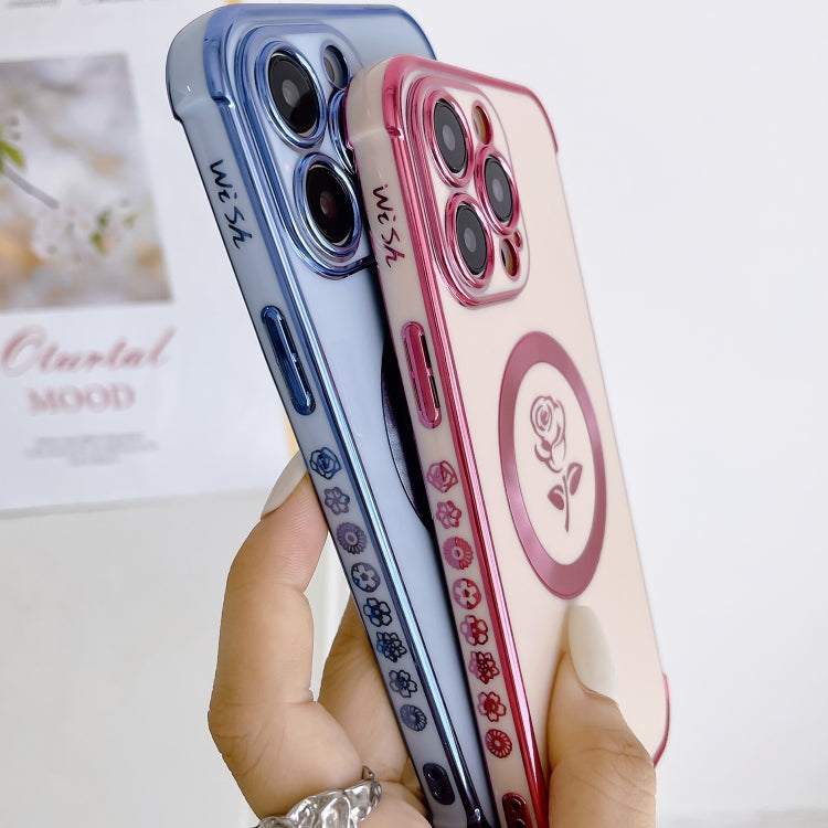 For iPhone 14 Plus Electroplate Side Roses Flower MagSafe Phone Case(Purple) - iPhone 14 Plus Cases by PMC TechLife | Online Shopping South Africa | PMC TechLife