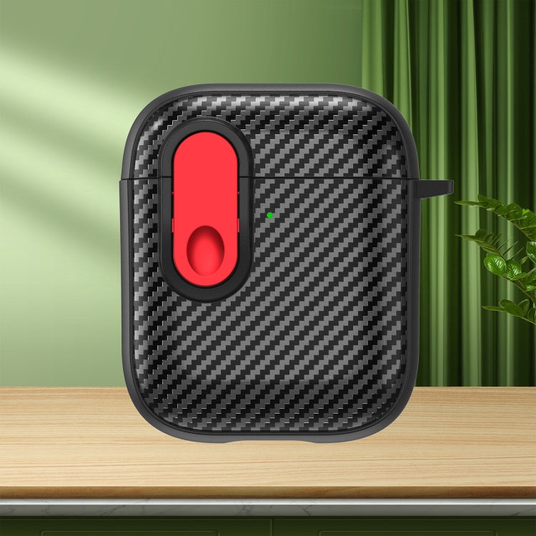 For AirPods 2 / 1 Carbon Fiber Texture Wireless Earphones Case with Security Lock(Red) - For AirPods 1/2 by PMC Jewellery | Online Shopping South Africa | PMC Jewellery | Buy Now Pay Later Mobicred
