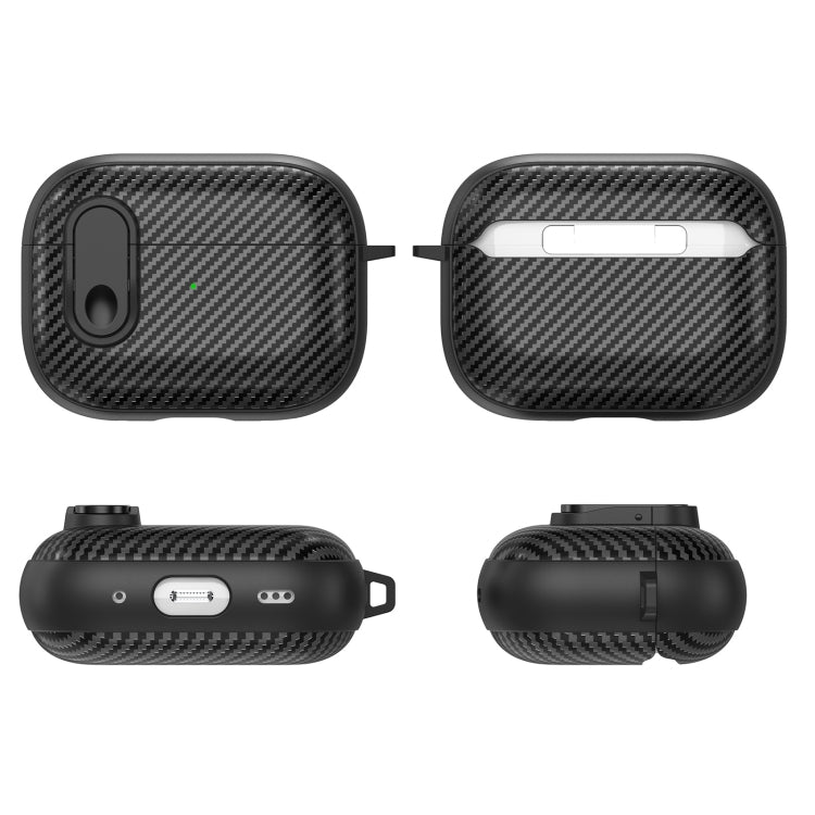 For AirPods Pro 2 Carbon Fiber Texture Wireless Earphones Case with Security Lock(Black) - For AirPods Pro 2 by PMC Jewellery | Online Shopping South Africa | PMC Jewellery | Buy Now Pay Later Mobicred