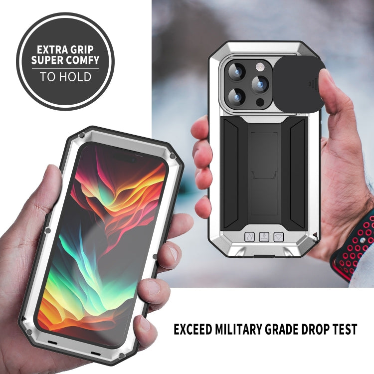 For iPhone 15 Pro Max R-JUST Sliding Camera IP54 Life Waterproof Holder Phone Case(Silver) - free shipping - PMC TechLife - Order now!