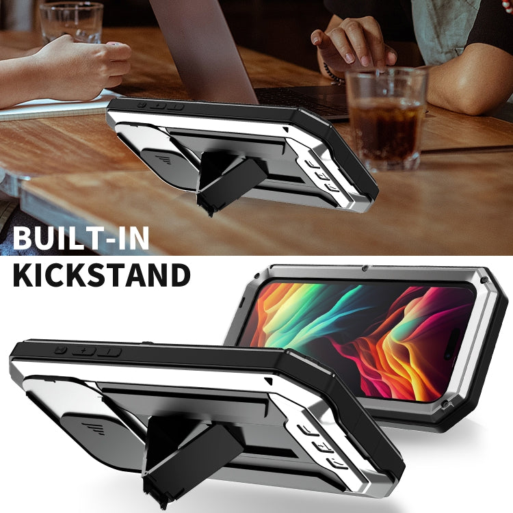 For iPhone 15 Pro Max R-JUST Sliding Camera IP54 Life Waterproof Holder Phone Case(Silver) - free shipping - PMC TechLife - Order now!