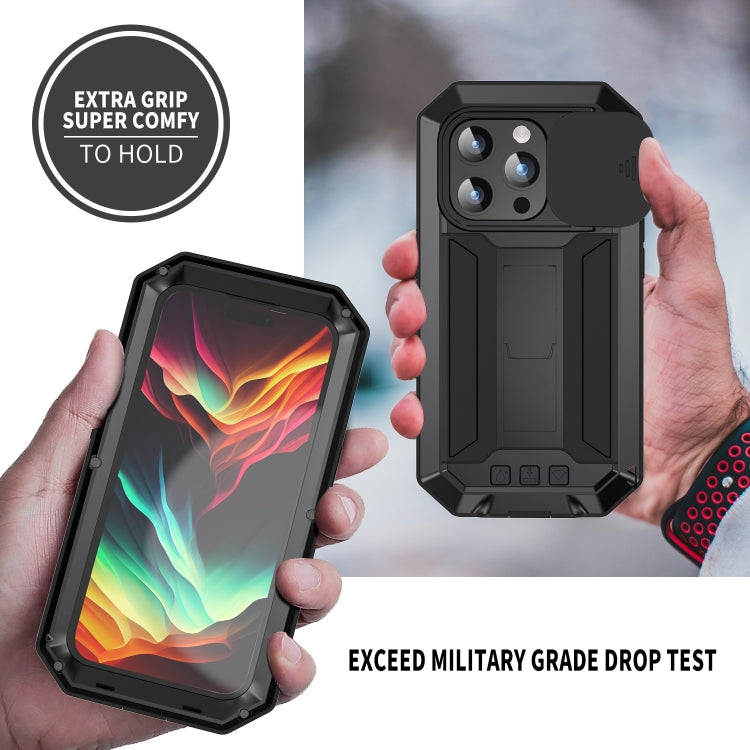 For iPhone 15 Pro R-JUST Sliding Camera IP54 Life Waterproof Holder Phone Case(Black) - iPhone 15 Pro Cases by R-JUST | Online Shopping South Africa | PMC TechLife | Buy Now Pay Later Mobicred