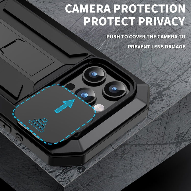 For iPhone 15 Pro R-JUST Sliding Camera IP54 Life Waterproof Holder Phone Case(Black) - iPhone 15 Pro Cases by R-JUST | Online Shopping South Africa | PMC TechLife | Buy Now Pay Later Mobicred