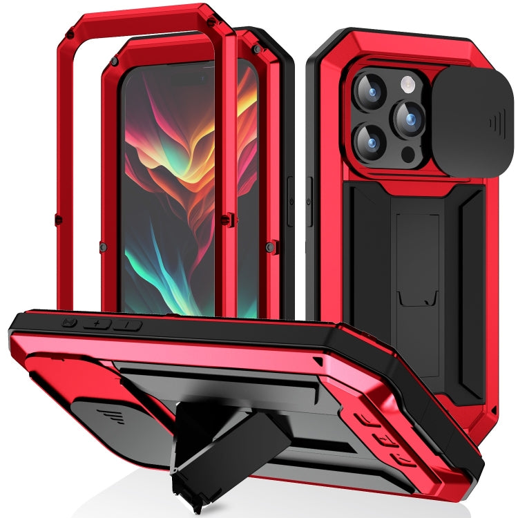 For iPhone 15 Pro R-JUST Sliding Camera IP54 Life Waterproof Holder Phone Case(Red) - free shipping - PMC TechLife - Order now!