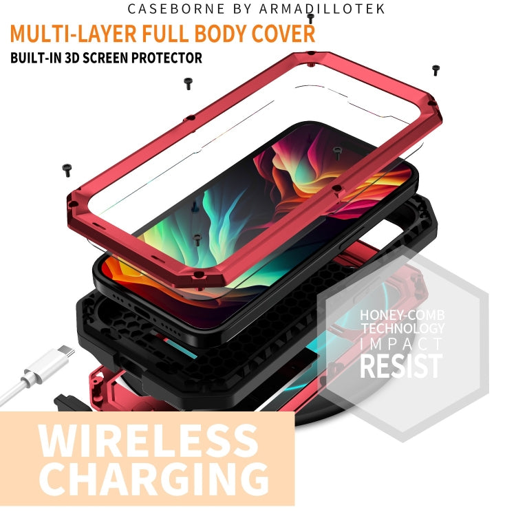 For iPhone 15 Pro R-JUST Sliding Camera IP54 Life Waterproof Holder Phone Case(Red) - free shipping - PMC TechLife - Order now!