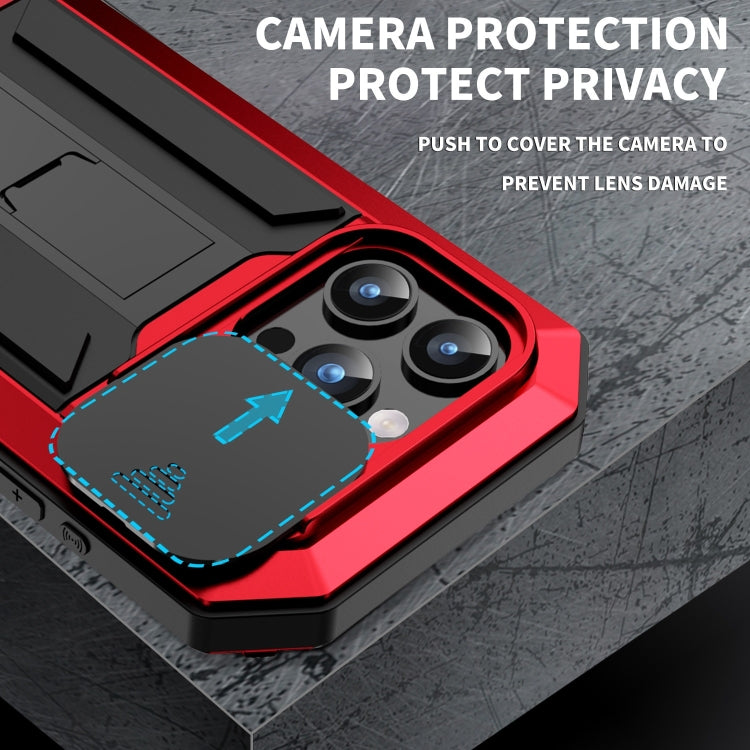 For iPhone 15 Pro R-JUST Sliding Camera IP54 Life Waterproof Holder Phone Case(Red) - free shipping - PMC TechLife - Order now!