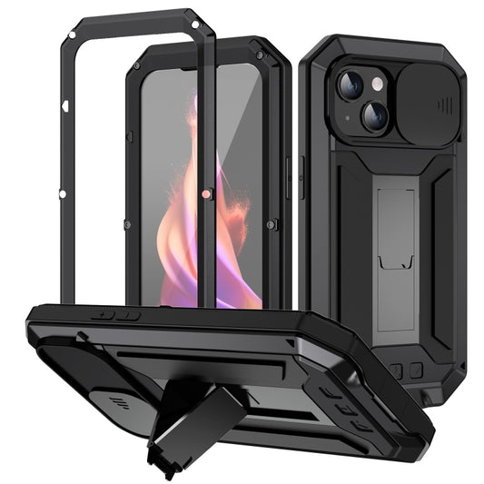 For iPhone 15 R-JUST Sliding Camera Life Waterproof Holder Phone Case(Black) - iPhone 15 Cases by R-JUST | Online Shopping South Africa | PMC Jewellery