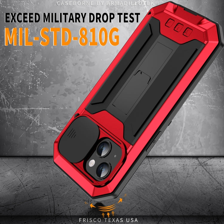 For iPhone 15 R-JUST Sliding Camera IP54 Life Waterproof Holder Phone Case(Red) - iPhone 15 Cases by R-JUST | Online Shopping South Africa | PMC TechLife | Buy Now Pay Later Mobicred
