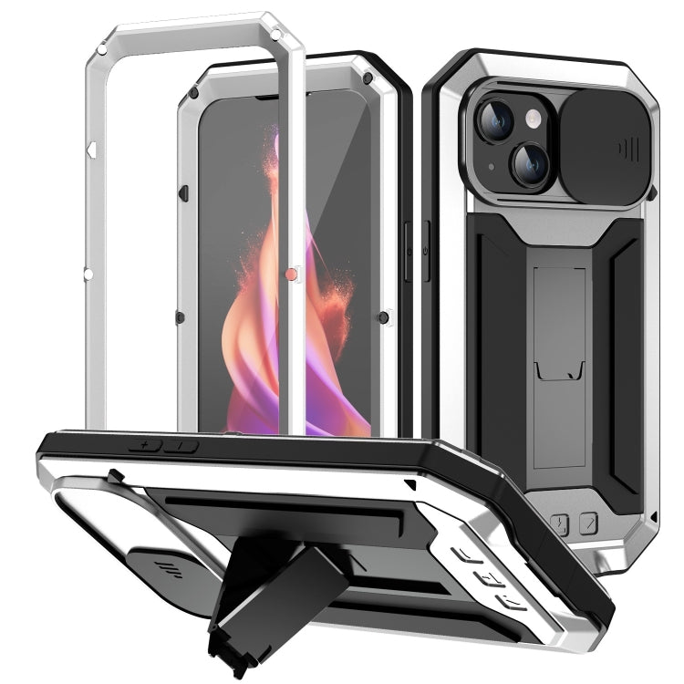 For iPhone 15 R-JUST Sliding Camera IP54 Life Waterproof Holder Phone Case(Silver) - iPhone 15 Cases by R-JUST | Online Shopping South Africa | PMC TechLife | Buy Now Pay Later Mobicred