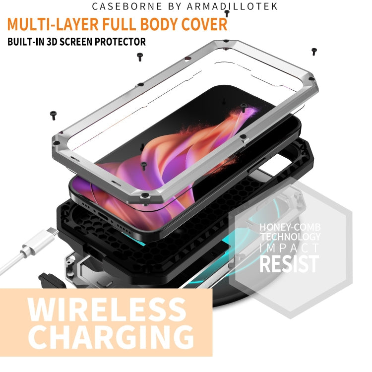 For iPhone 15 R-JUST Sliding Camera IP54 Life Waterproof Holder Phone Case(Silver) - iPhone 15 Cases by R-JUST | Online Shopping South Africa | PMC TechLife | Buy Now Pay Later Mobicred